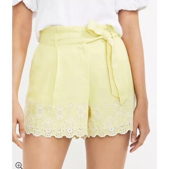 LOFT Paperbag Eyelet Shorts Women’s Small Bright Yellow Scallop Hem NWT Summer - Picture 2 of 8